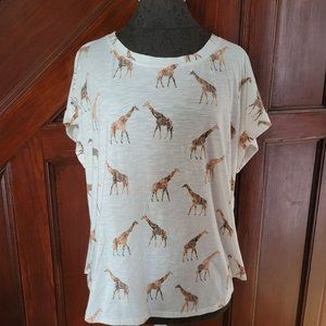 Jane + Delancey Womens Giraffe Print White Short Sleeve Top With Button Detail X